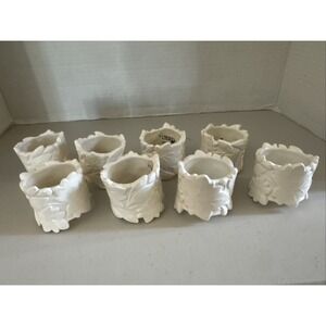 Demdaco 2004 Ceramic Napkin Rings 2" Current & Leaf Kelly Killip White Set Of 8